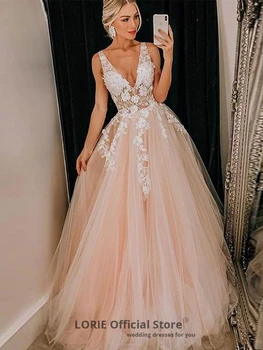 LORIE ръкави сватбени рокли Boho 2020 апликация V-образно деколте с отворен гръб плаж Принцеса плюс размер сватбени рокли сватбена рокля