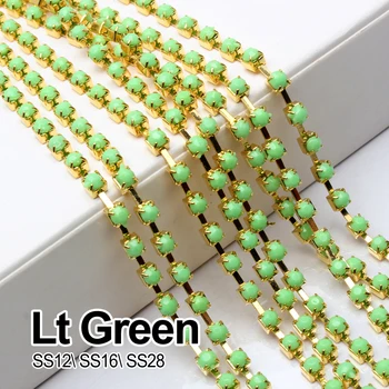Lt зелен 5 ярда/10 ярда акрил кристал верига злато SS12/SS16/SS28 за дрехи безплатна доставка