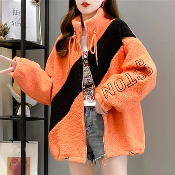 Lucyever Мода Контраст Агне Блузи Жена 2020 Ново Писмо Бродерия Зимни Дрехи Жени Корейски Свободни Дантела Върховете