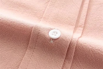 LUNDUNSHIJIA 2018 Sping мода дами с дълъг ръкав памук блуза на жената Питър яка на ризата розов / бял потник Blusas Femininas