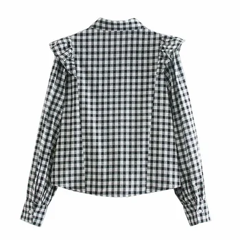 Lvwomn дамски блузи Za 2021 пролет новата реколта клетчатая риза с дълъг ръкав пристрастие памук жени блуза, риза офис свободни шик върховете