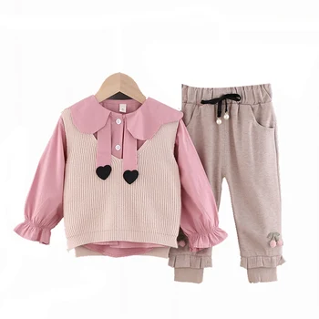 LZH 2021 Есен и Зима, ден за ден пуловер, жилетка+топ с дълги ръкави+панталони 3 бр. комплекти модни дрехи за малките момичета сладки комплекти за момичета на възраст 0-4 години
