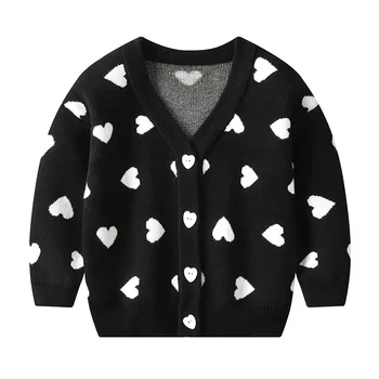 LZH детски пуловер, жилетка 2020 Есен Зима нови момичета сърцето бродерия пуловер с V-образно деколте чист памук пуловер с дълги ръкави