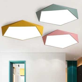 Macaron цвят Nordic геометричен полигон ковано желязо led тавана лампа самоличността на творчески хол, спалня, трапезария лампа