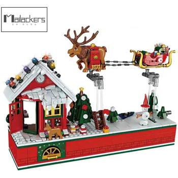 Mailackers Christmas Village Set Creator Expert Дядо Коледа Фигурки Летящ Стол Строителни Блокове, Тухли Коледно Дърво Детски Играчки