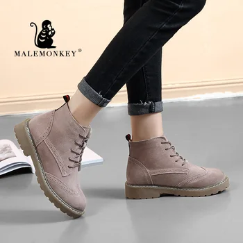 MALEMONKEY 841714 дамски ежедневни ботуши 2020 естествена кожа Женски ботильоны топло дамски есенни и зимни обувки женски обувки черен