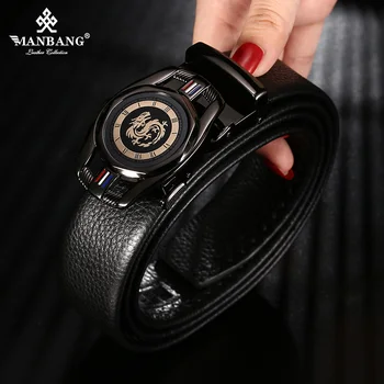 ManBang нова мода мъжки колан воловья кожата бизнес автоматичен обтегач на ремъка воловья кожа за дънки мъжки дизайн, високо качество