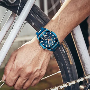 MEGALITH Fashion Luxury Watch For Men водоустойчив аналогов синя каишка от каучук спортни военни часовник с хронограф Reloj