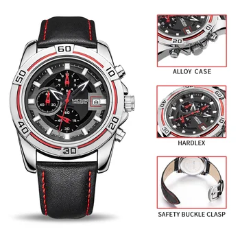 MEGIR Brand Men Business Watch луксозна кожена каишка хронограф кварцов военни ръчен часовник Clock Men Relogio Masculino 2023
