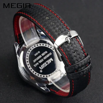 MEGIR Sport мъжки часовници най-добрата марка на луксозни кварцов мъжки часовник мода ежедневни черен ПУ каишка часовници мъжки голям циферблат Erkek Saati 1010