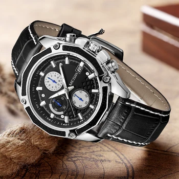 MEGIR оригинални мъжки кварцови часовници топ марка военни многофункционален часовник хронограф кожени спортни часовници Relogio Feminino