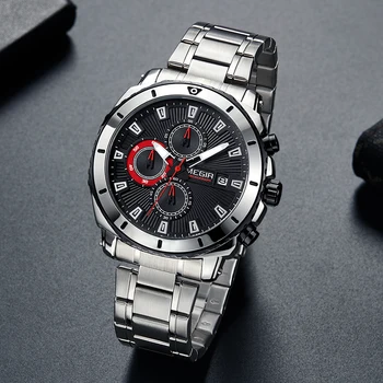 MEGIR топ марка на луксозни мъжки кварцов часовник с корпус от неръждаема стоманена лента хронограф бизнес ръчен часовник мъжки часовник Relogio Masculino