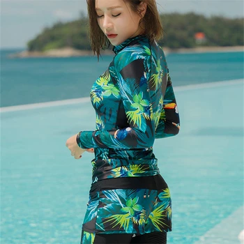 MEIYIER 2020 корейски рашгард женски пет части сърф и бански костюми с UV-защита на бикини комплект+светкавица тениски+шорти+панталони бански