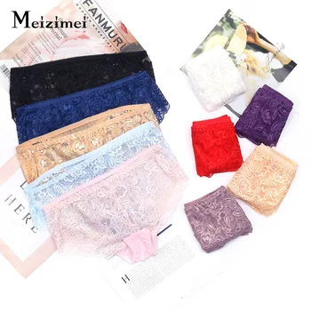 Meizimei тънки бикини за жени секси бельо дантелено бельо плюс размера на дамско бельо, къса прозрачни панталони средна височина L XL
