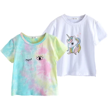 Melario Fashion Unisex T-shirt Children Girls Short Sleeves Вратовръзка Боядисват Tees Baby Kids памучен потник за момичета дрехи от 2 до 6 години