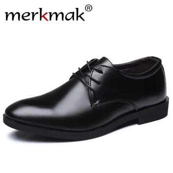 Merkmak мъжки брандираната кожена официалната обувки дантела модела обувки oxfords модерен ретро обувки елегантна Работна обувки Drop Shipping