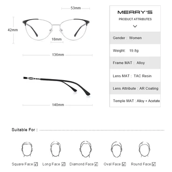 MERRYS дизайн дамска мода тенденция на Cat Eye очила пълен кадър дами късогледство очила рецепта за оптични очила S2028
