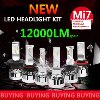 Mi7 нова led лампа на светлината на автомобила H4 H7 9005 9006 H11 H1 LED 120 W 6500K Car Light 12V 24V Auto Headlamp лампи с led драйвера