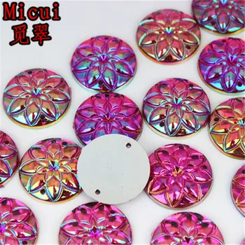 Micui 50шт 20 mm AB кръг цвете акрилни кристали Crystal-плоска задната топчета шиене на камъните за дрехи занаят украса ZZ547