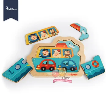 MiDeer Монтесори мини-трафик транспорт Откриването на дървени пъзели карикатура автомобил детски дете забавни играчки за деца
