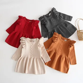 MILANCEL 2021 Spring New Baby Dress Разчорлям Sleeve Toddler Knit Dress Brief Girls Solid Dresses