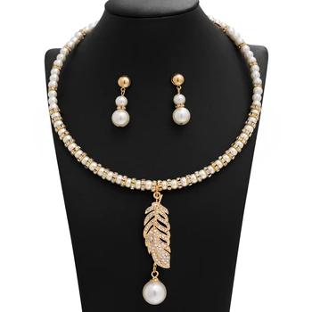 MINHIN High Grade Pearl Costume Jewelery комплекти за жени планински кристал, перли, златно колие колие обици набор от сватбени бижута