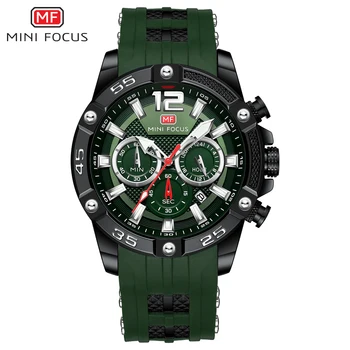 MINI FOCUS мъжки часовници с хронограф луксозни армейските спортни ръчни часовници Green Man силикон каишка, кварцов часовник Relogios Masculino 0349