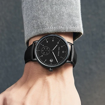MINIFOCUS кварцови часовници за мъже, мода мъжки часовници най-добрата марка на луксозни водоустойчиви мъжки часовници с Кожена каишка на часовник Relogio Masculino