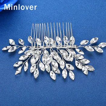 Minlover сребърен цвят женски накити за косата ръчно изработени от планински кристал, сватбени гребени за коса, Украса на цветя на сватбени аксесоари за коса FS324