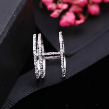 MISSFOX известната марка е луксозен пръстен с диамант класически многослоен микро-инкрустиран камък, пръстени, Мода бижута за дамите подаръци