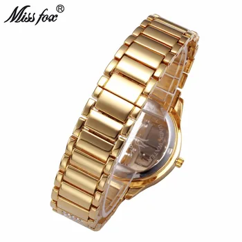 MISSFOX позната марка часовници за жени луксозни всекидневни златни часовници жена от неръждаема стомана водоустойчив оригинален женски подарък за юбилей