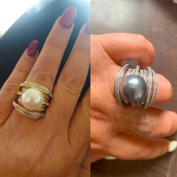 Missvikki Luxury Изявление Stackable Big Pearl Ring For Women Wedding Cubic Circon Engagement Dubai Пънк Bridal Top Finger Rings