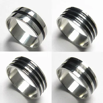 MIXMAX 50шт безименен пръст набор от размера на мъжки унисекс сребърен цвят черен емайл лента от неръждаема стомана нежна мъжка мода бижута