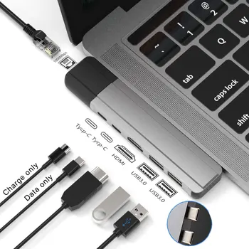 Mobible C USB Hub with HDMI Gigabit Ethernet Rj-45 100M/1000M USB-C Dock PD Data Port Хъб 3.0 SD TF за Macbook Pro/Air 2020