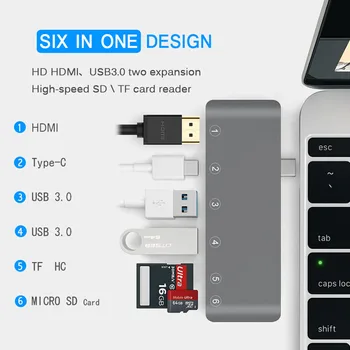 Mobible Thunderbolt 3 C USB Хъб HDMI with PD TF SD Card Reader 3.0 Хъб USB C Dock for Macbook pro/Air USB-OTG C