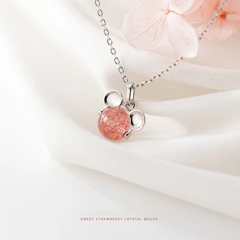Modian 925 сребро сладко малко мишката розови кристали, висулка колие за жени брънка от верига огърлица мода изискани бижута
