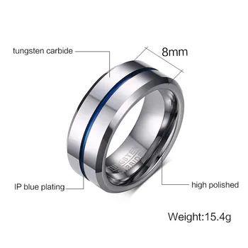 Modyle 2020 мода Тънка синя линия вольфрамовое пръстен сватба марка 8 мм волфрам карбид пръстени за мъже бижута