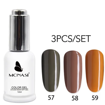 MONASI база и горната част на гел-лак 3 бр./компл. UV-LED Soak Off черен цвят гел-лак за нокти, маникюр, определени маникюр Salon