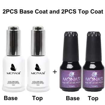 MONASI база и топ UV-гел за нокти комплект 4 бр. / компл. декорации за нокти изкуство Soak Off дълъг UV led лампа за гел-лак