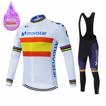Movistar Clothing Winter Cycling Clothes Long Sleeve Clothing Riding Jersey Set Thermal Fleece Maillot Ropa Ciclismo Keep Warm