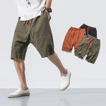 MRDONOO 2018 Лято китайски стил на мъжете свободни ленени къси панталони с дължина до коляното къси панталони Мъжки Бермуди ежедневни панталони B375-K64