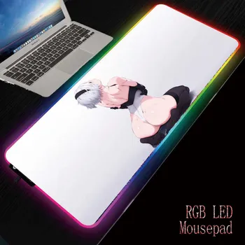 MRG RGB Аниме Секси Момиче RGB Gaming Мишка Осветен Colorful Mause Pad Голяма подложка за мишка настолна клавиатура LED подложка за възрастни