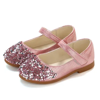 Mumoresip Princess Shoes Pink Gold Silver Girls Shoes Glitter Кристал Sequins Kids Flats Children Wedding Party Dress Shoes