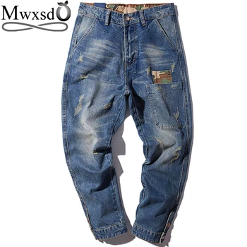 Mwxsd brand men Harem jeans pants small feet male tide brand jeans мъжки младежки японски свободни панталони плюс размер M-4xl