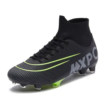 MWY високи глезена футболни обувки мъжки черни момчета футболни обувки на Трева на открито футболни обувки, обучение, Спорт, маратонки Chuteiras de Futebol
