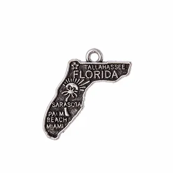 My shape Antique Silver Plated цинк alloy Florida State Map Charm Traveling Pendant New Design Jewelry 30pcs 19*22mm