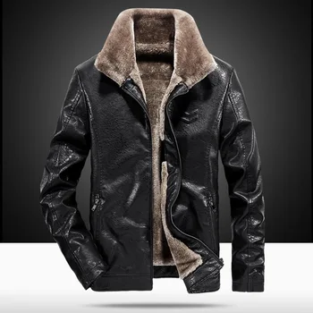 MYAZHOU 2019 зима мъжко кожено яке, кашмир подложка топло голям е размерът на кожени якета мъжка мода татко зима мъжки подарък черен