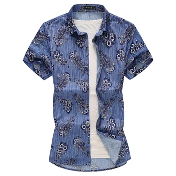 MYAZHOU 2019 лятна мъжка мода ежедневни риза мъжка риза с къс ръкав цветен принт голям размер тънък мъжки марка риза 6XL 7XL