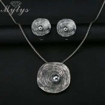 Mytys Antique Silver Grey Big Earrings Изявление кръгли обици с черни перли геометрични кръгли ленти обеци розово CE357