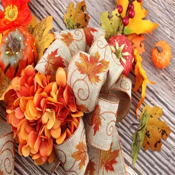 N2284 63 мм декоративна памучен бельо Лента, свързани тел с оранжеви есента листа за занаяти, направи си САМ, изработване, изработка на венци, бантов